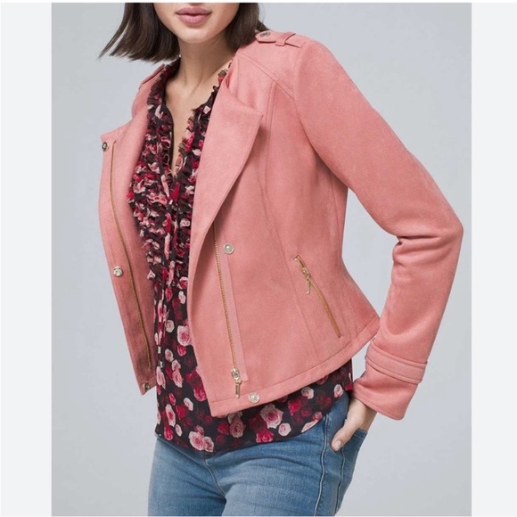 White House Black Market Jackets & Blazers - White House Black Market Pink Suede Moto Jacket